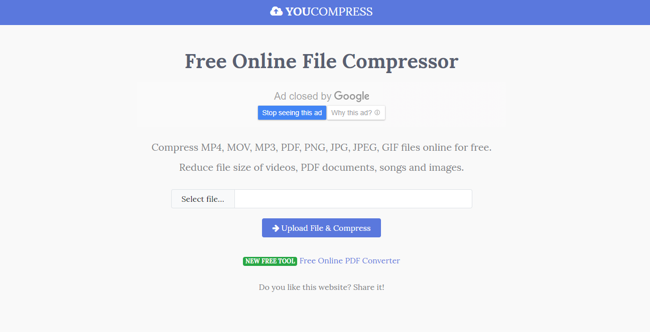 andate sul sito web di youcompressor per comprimere il file audio