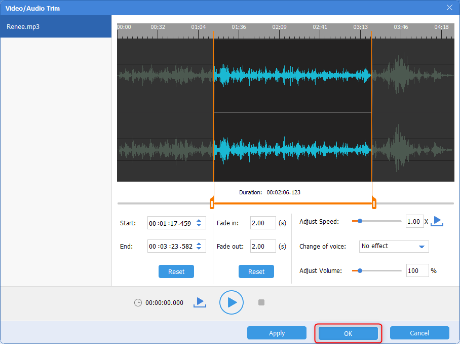 confermare l'audio tagliato in renee trim