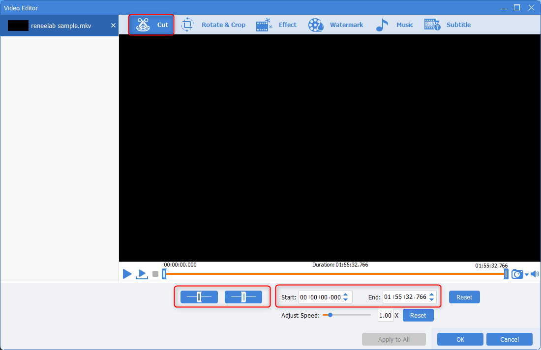 utilizzare renee video editor pro per tagliare video mkv