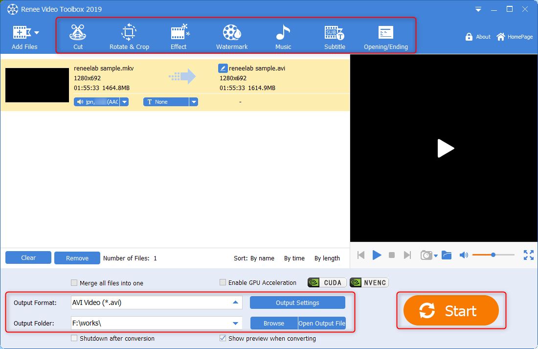 scegliere le funzioni su renee video editor pro