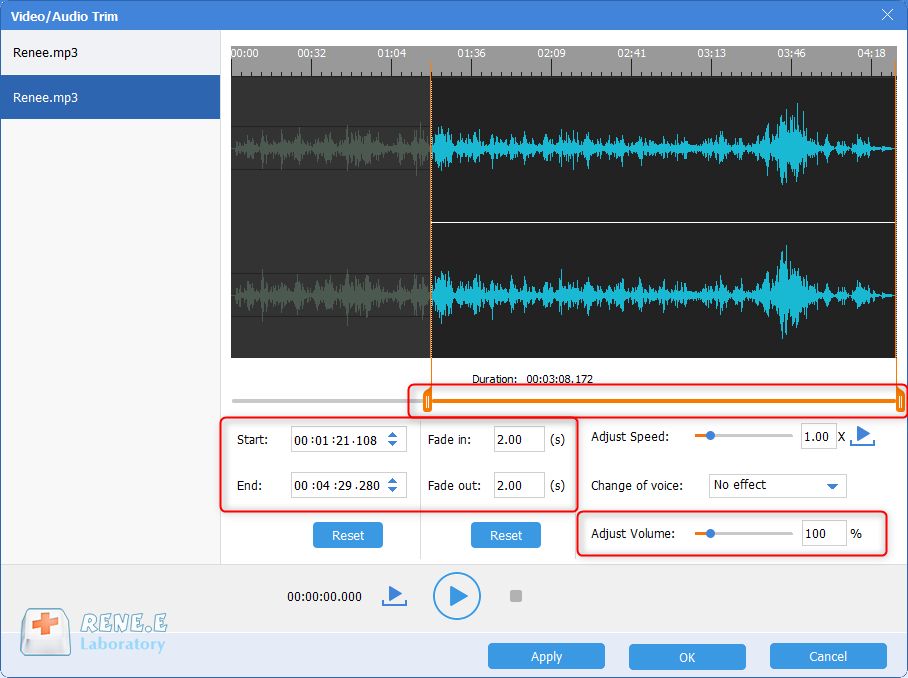 come eidt musica e prendere strumenti audio renee come un normalizzatore volume mp3 per rendere il volume uguale