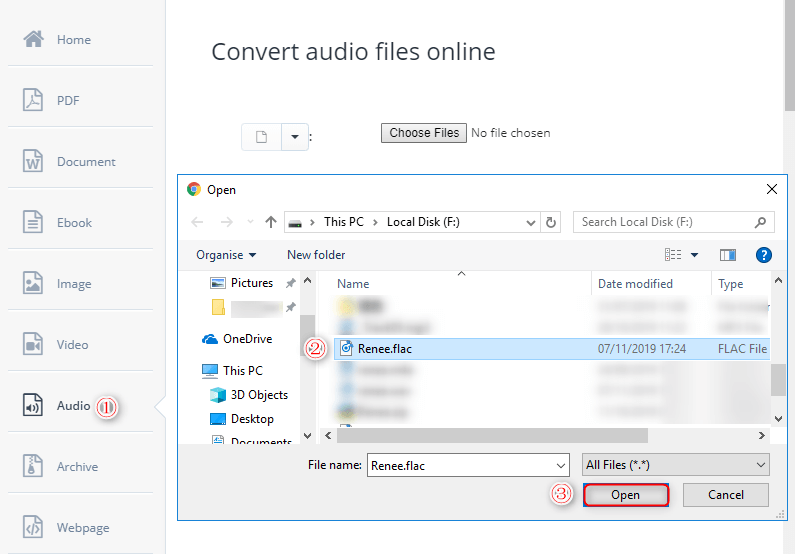 caricare il file di destinazione su aconvertcom