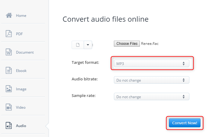 convertire flac in mp3 su aconvertcom