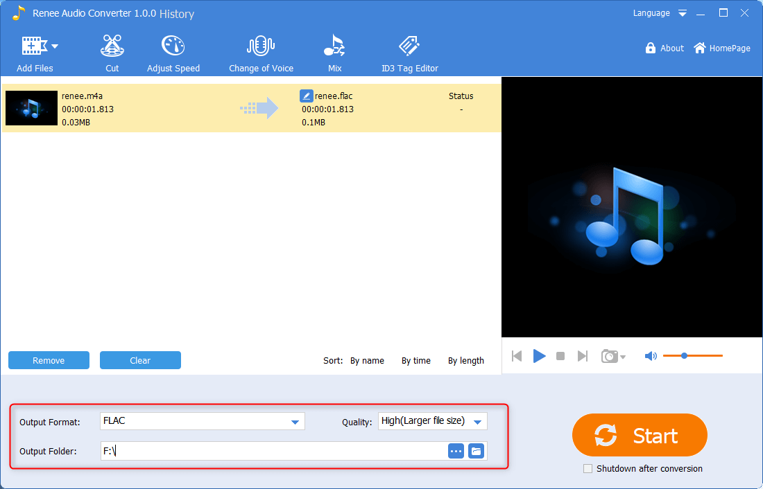 convertire m4a in flac in renee audio tools