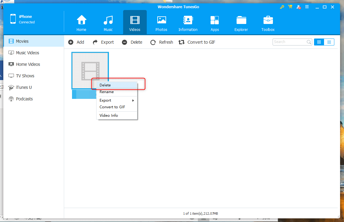 eliminare il video da iphone tramite wondershare tunesgo