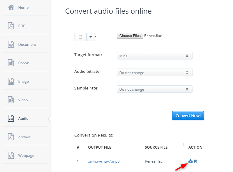 scaricare da aconvet dopo essere stato convertito da flac a mp3