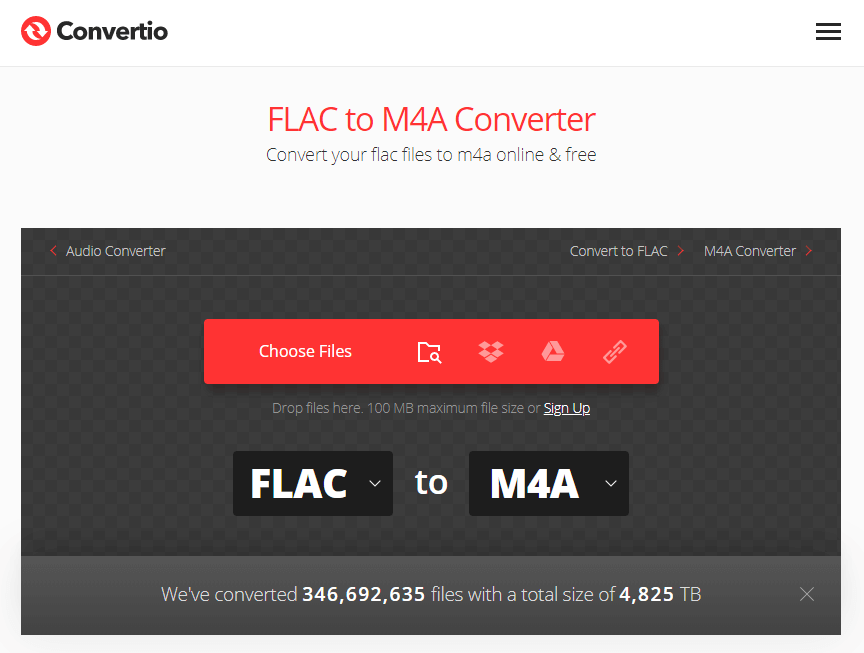 convertire flac in m4a su convertio