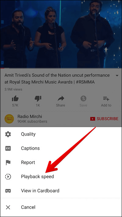 riprodurre i video di youtube al rallentatore in app