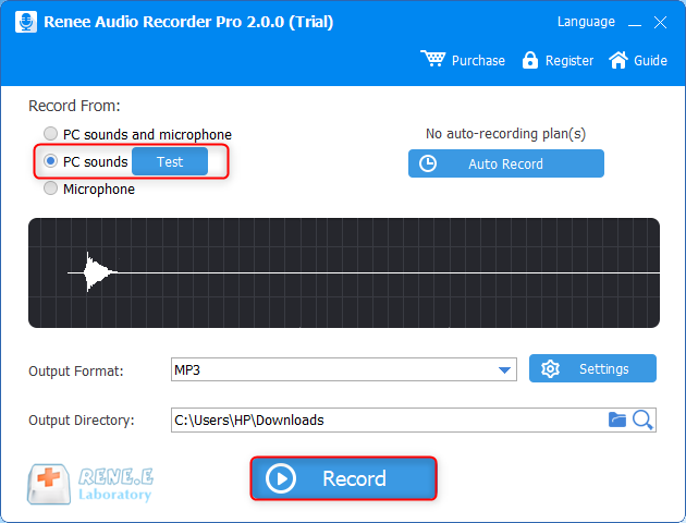 registrare i suoni del computer in renee audio recorder pro