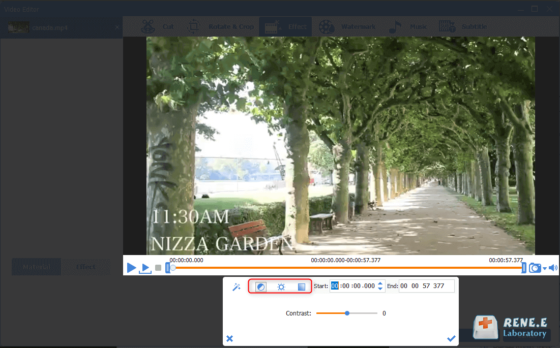 regolare il contrasto dei filtri video in renee video editor pro