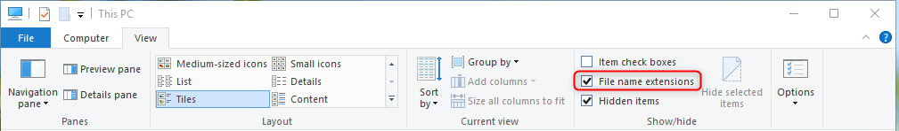 controllare l'estensione del file per visualizzarne il nome completo