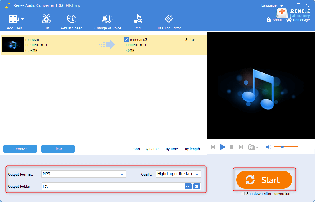 utilizzare renee audio converter per convertire m4a in mp3