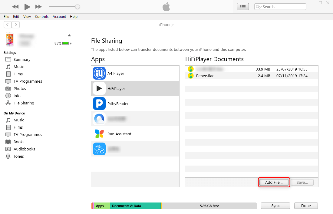 fare clic per selezionare il file flac di destinazione per hifi player