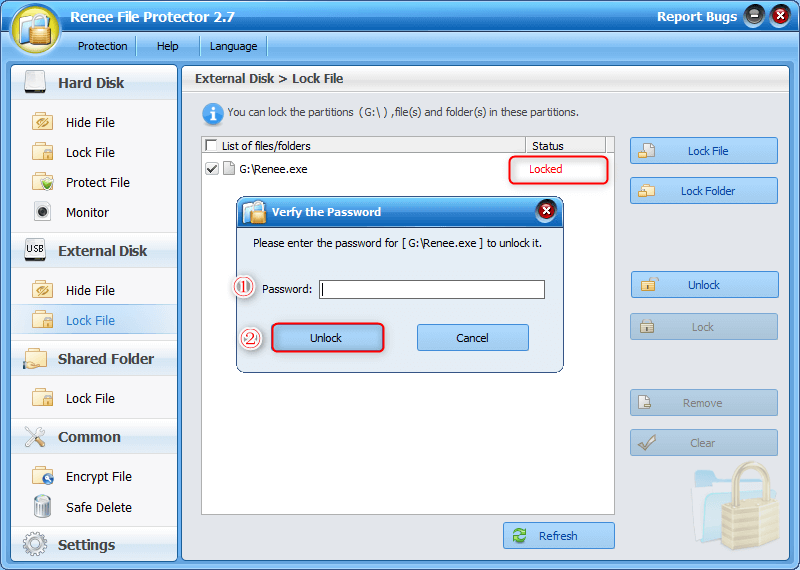 utilizzare la password per sbloccare il file da usb