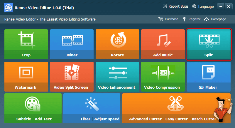 clic per dividere il video in renee video editor