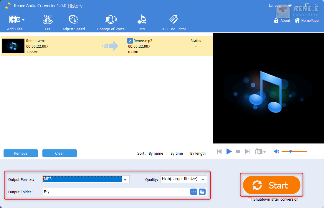 utilizzare gli strumenti audio di renee per convertire wma in mp3 su win e non su mac