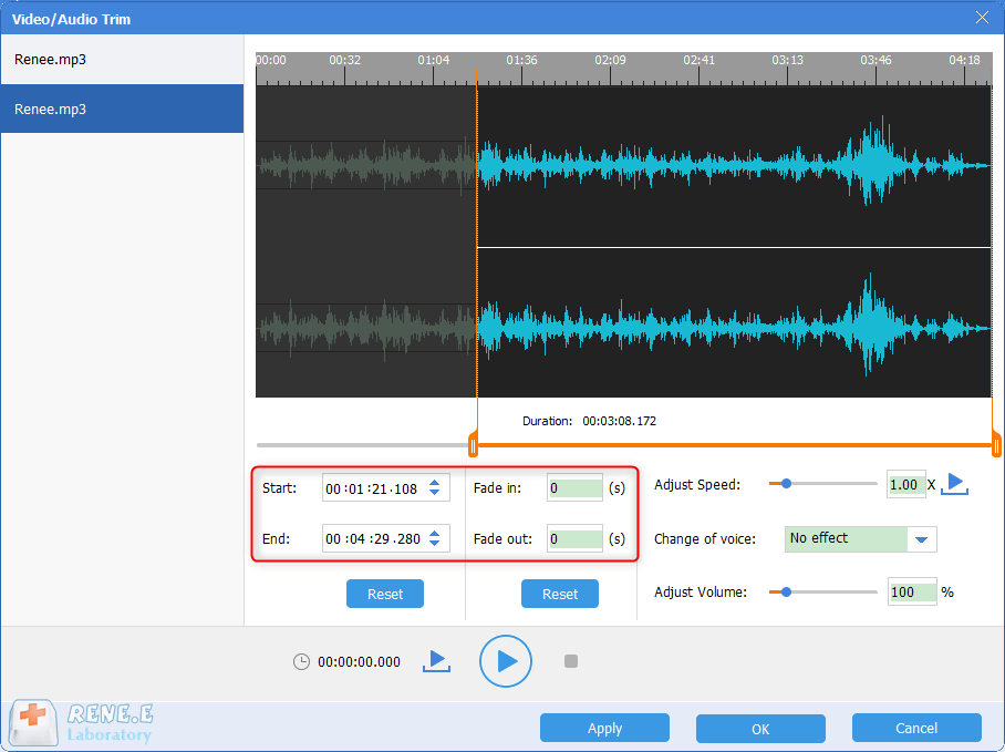 tagliare e rifinire la seconda musica