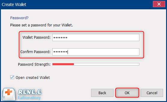 impostare la password per il portafoglio