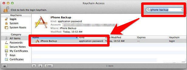 trovare il backup di iphone in accesso al portachiavi