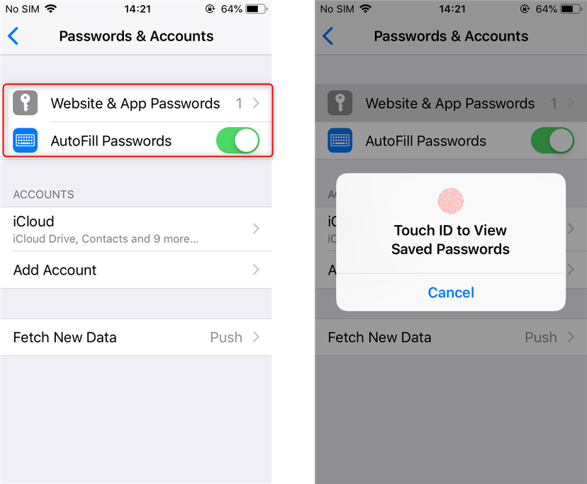 Gestire il servizio di password per iPhone