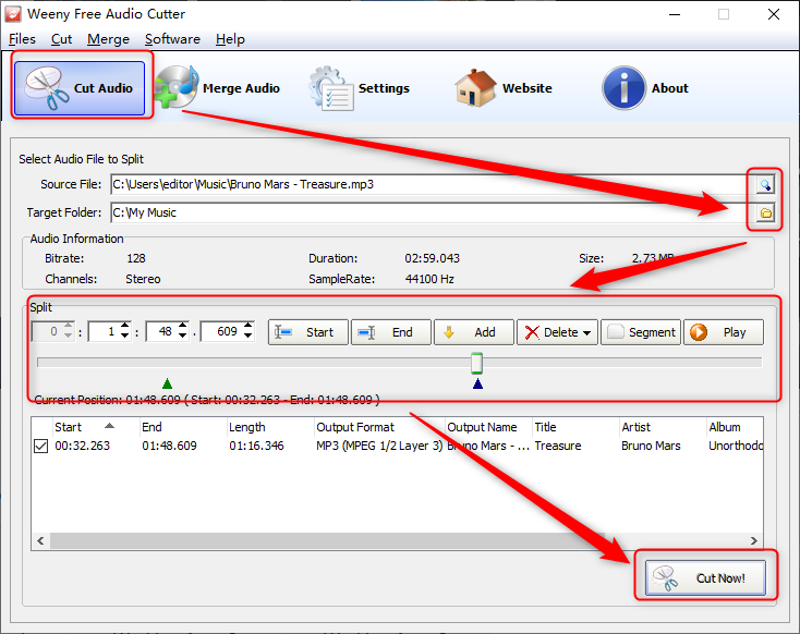 tagliare un file audio con wenny