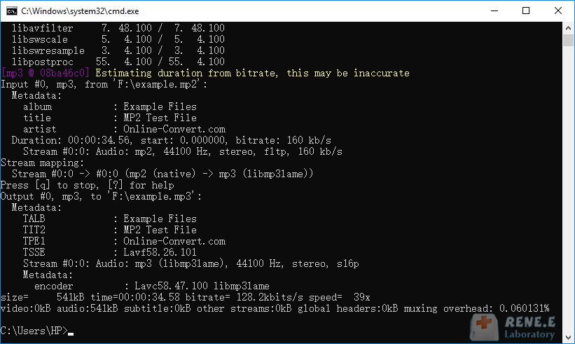 da mp2 a mp3 con ffmpeg