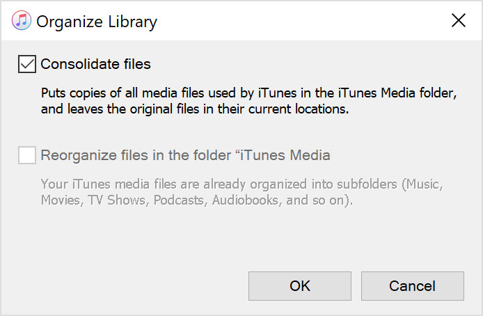 organizzare per consolidare i file musicali nella libreria di iTunes