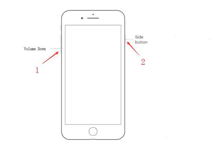 premere il tasto volume giù e il tasto di accensione per riavviare iphone 7 con la forza