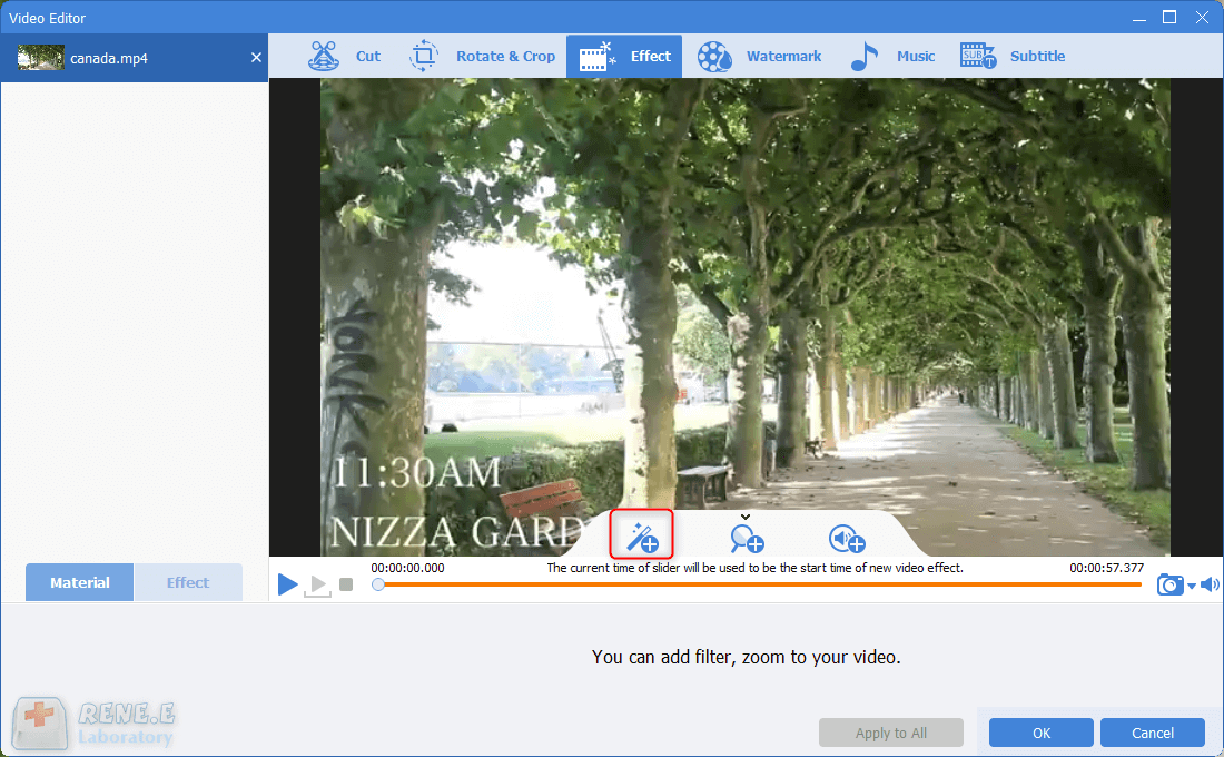 clic per aggiungere un filtro video in renee video editor pro