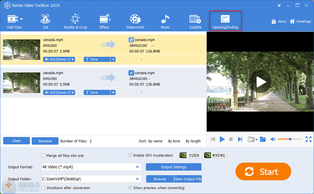 combinare file video renee video editor pro