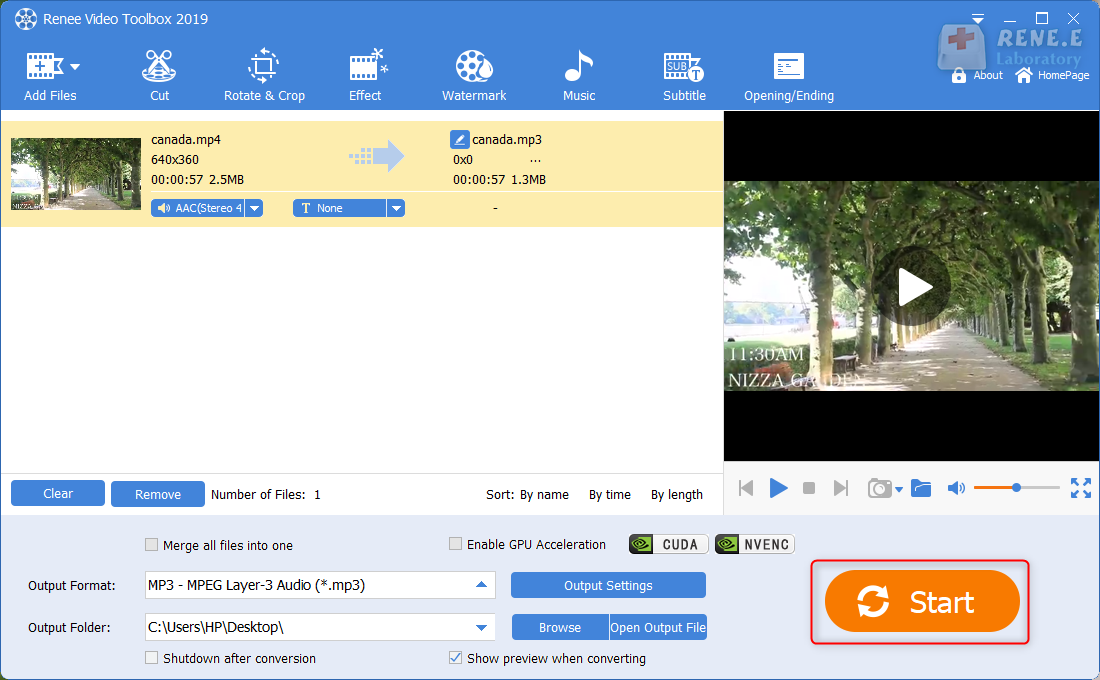 convertire mpeg in mp3 e salvare file audio mp3 in renee video editor pro