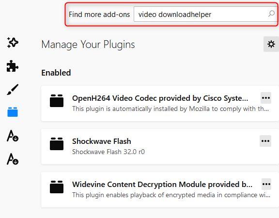 ricerca video download helper in firefox