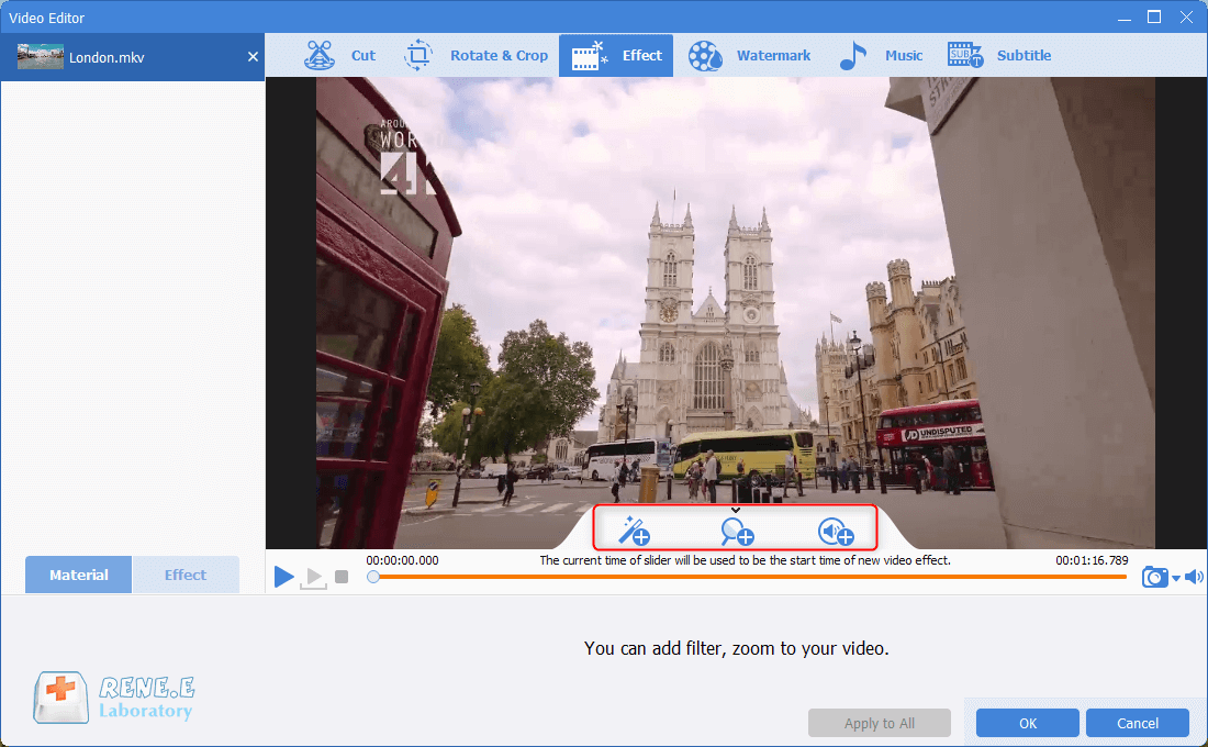 aggiungere effetti speciali ai video mkv in renee video editor pro