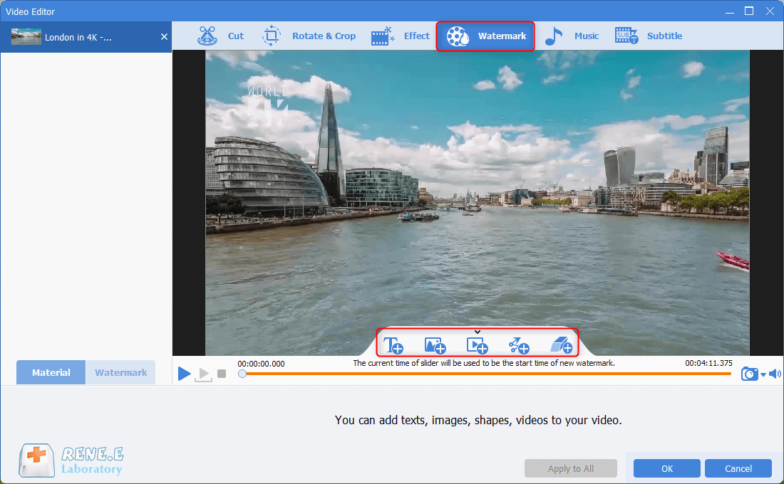 aggiungere watermakr ai video mkv in renee video editor pro