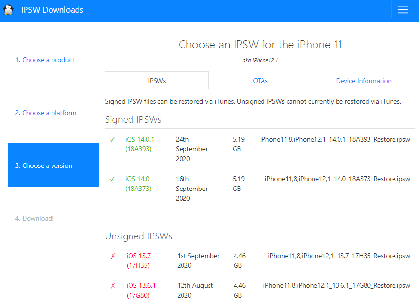 come eseguire il downgrade di ios con ipsw