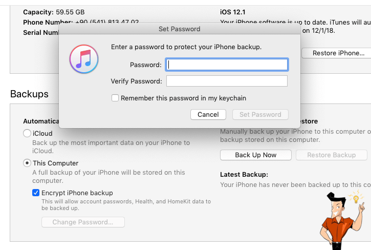 password di backup di itunes dimenticata