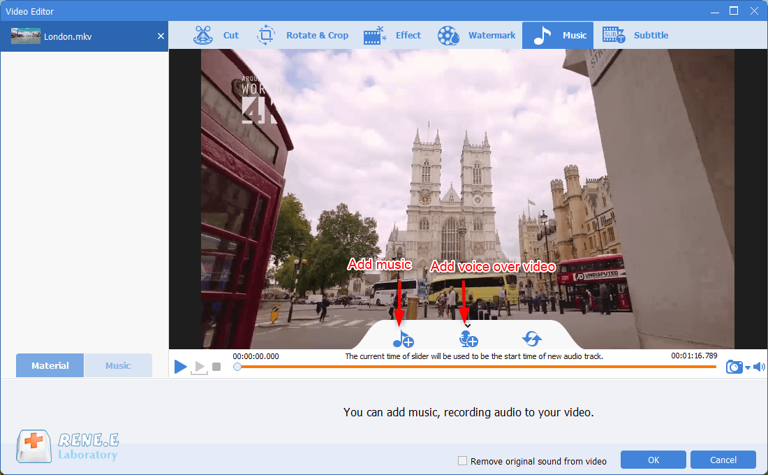 aggiungere musica di sottofondo ai video mkv in renee video editor pro