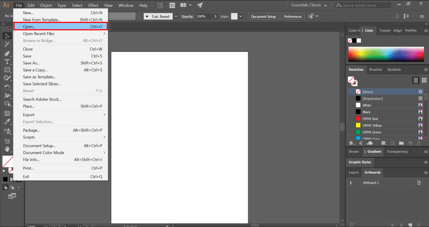 aprire un file in adobe illustrator