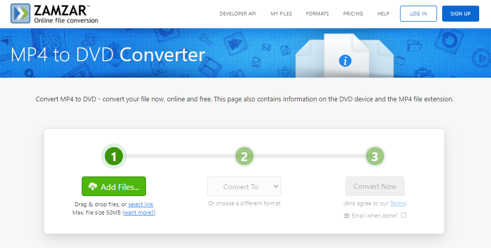 come convertire mp4 in dvd su zamzar