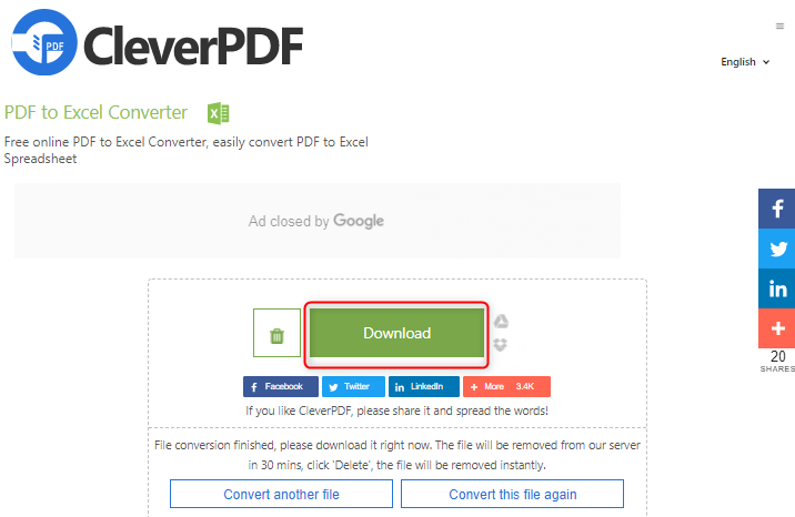 scaricare l'excel convesso da cleverpdf