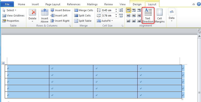 come ruotare una tabella in microsoft word