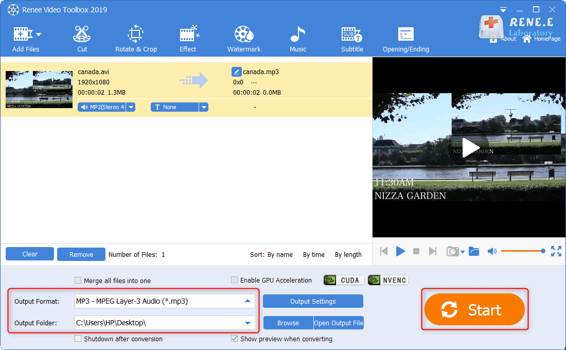 convertire avi in mp3 con renee video editor pro