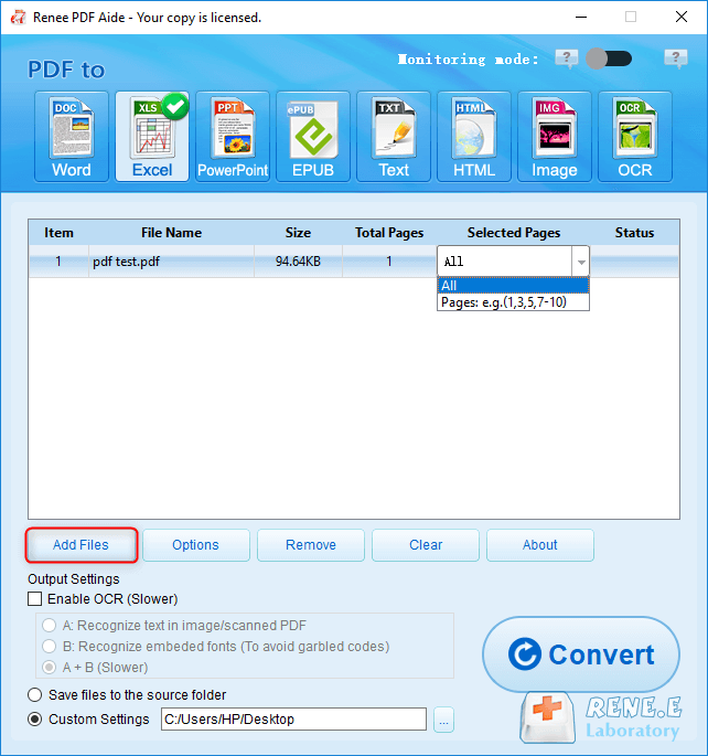 aggiungere file excel a renee pdf aide