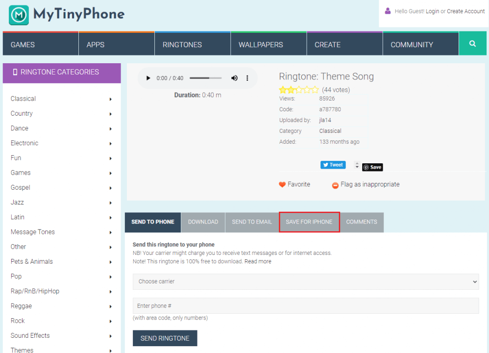 come ottenere suonerie gratuite per iPhone su mytinyphone